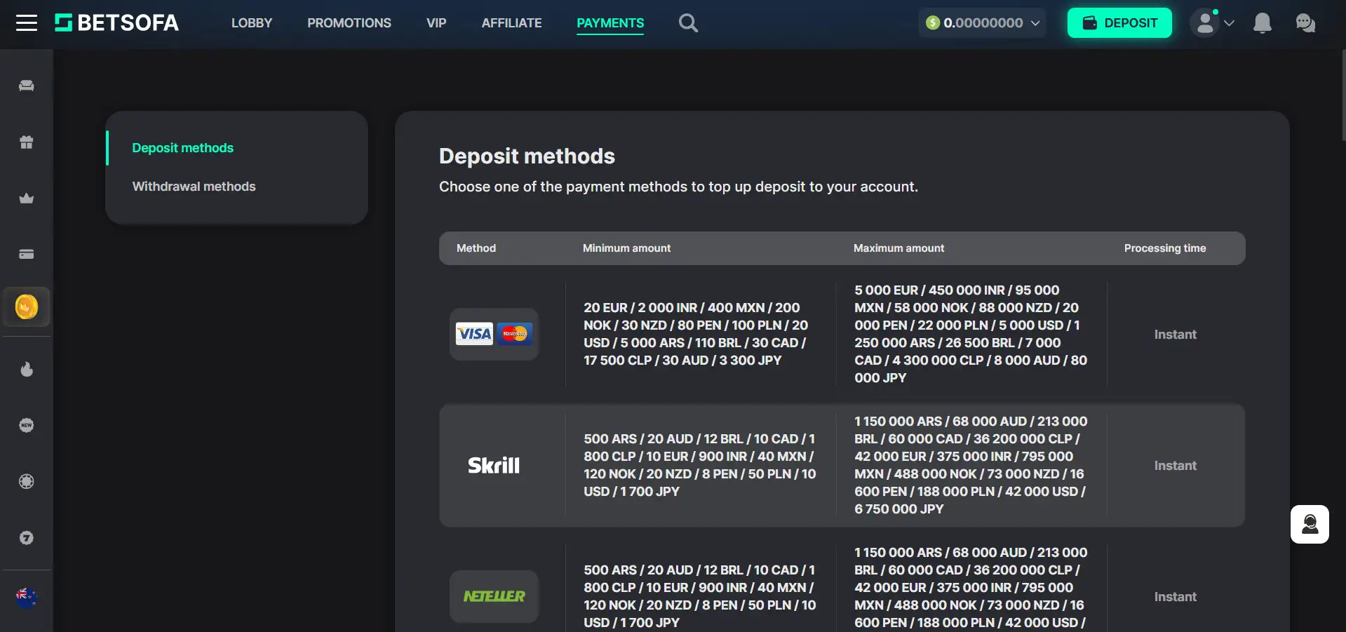 betsofa payment methods