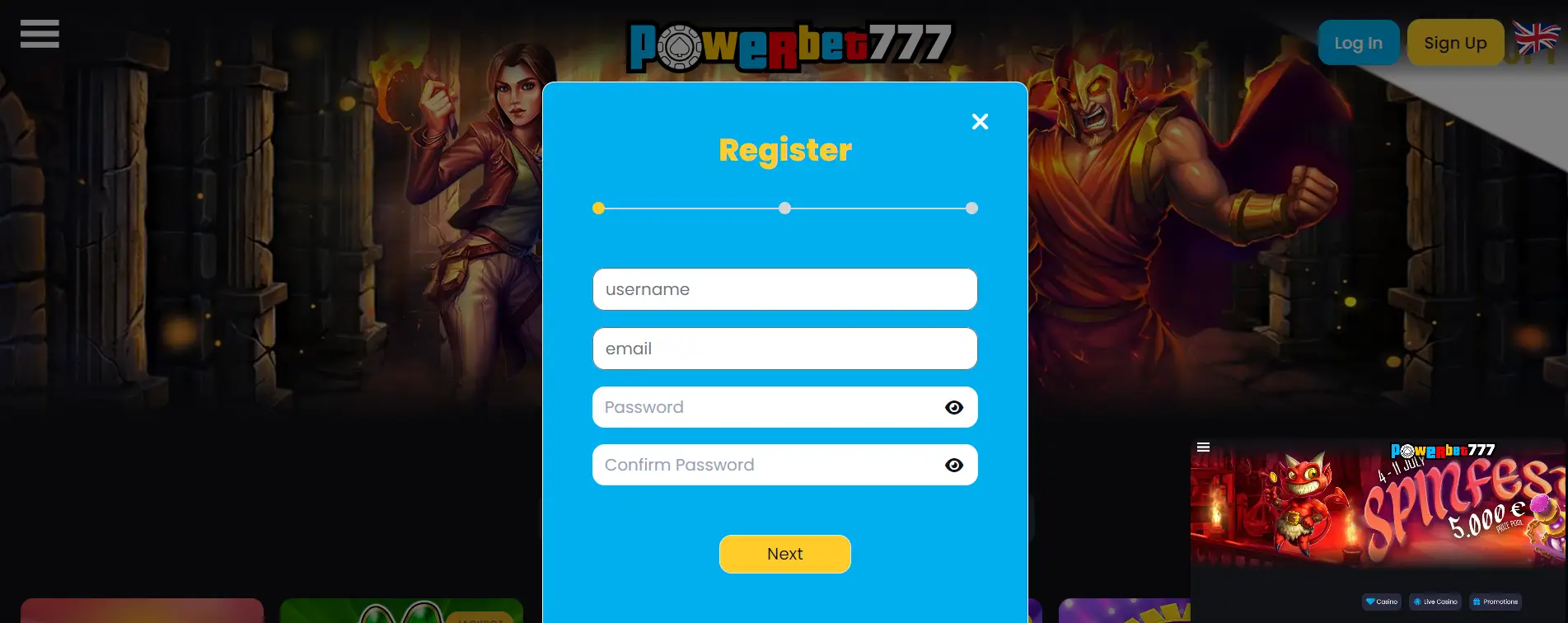 powerbet777 registration form part 1