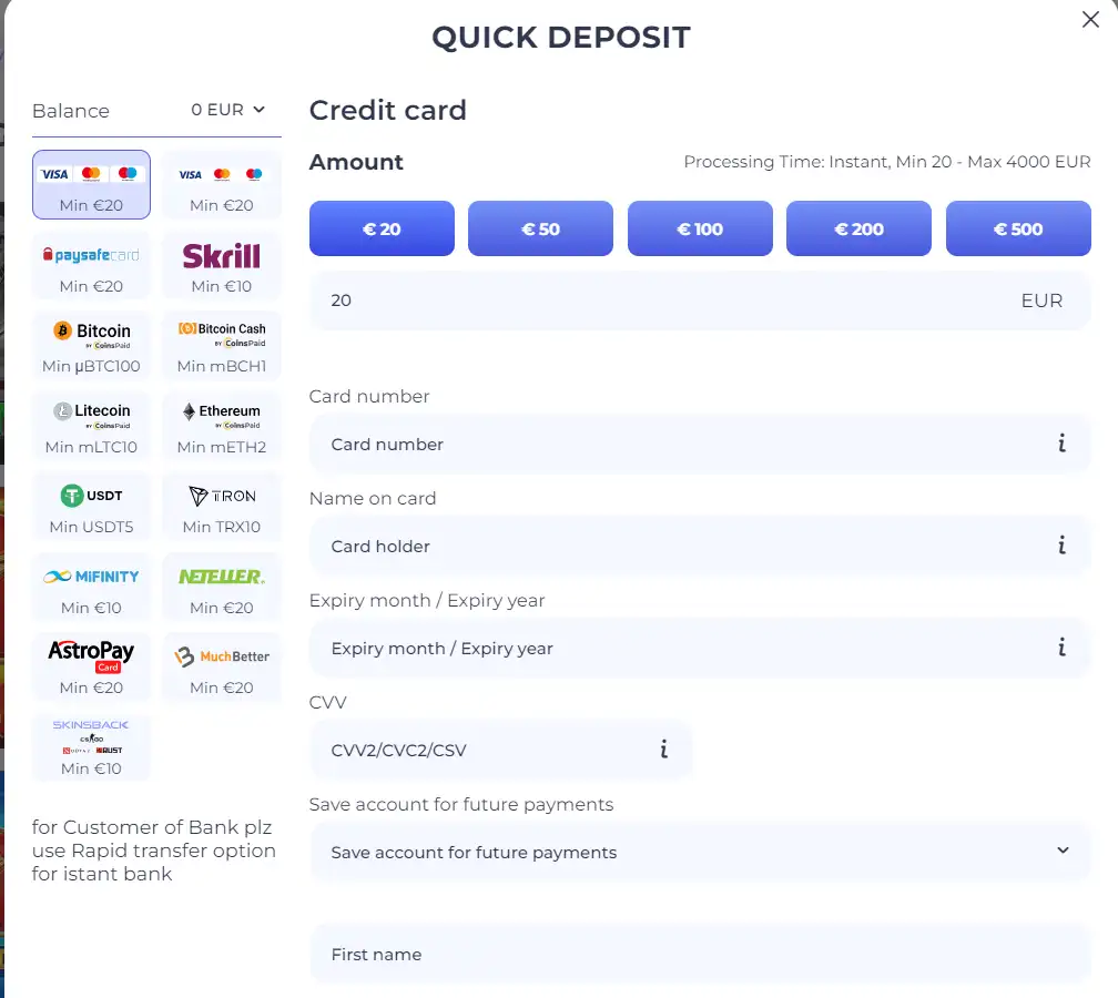 lucky start payment methods