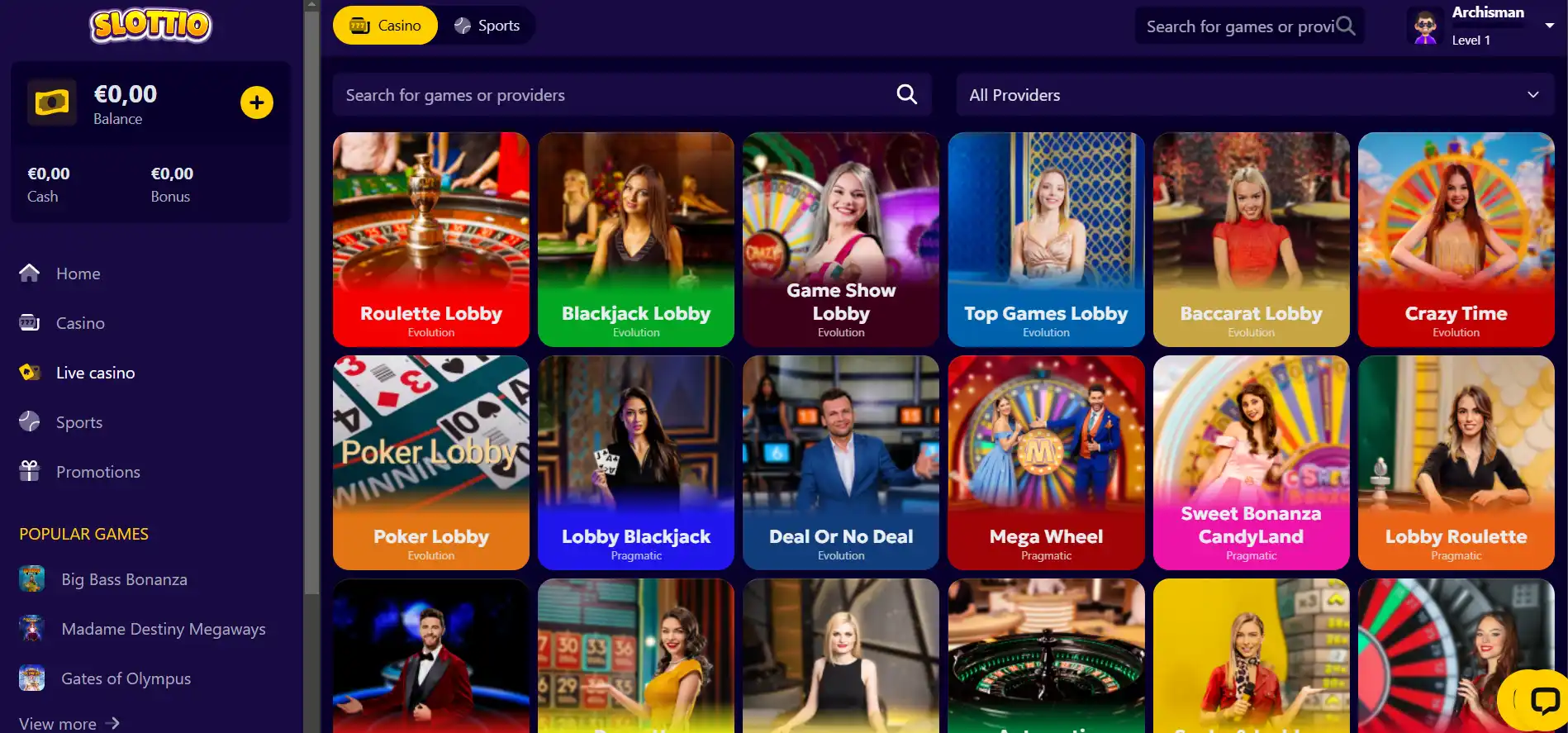 slottio live casino