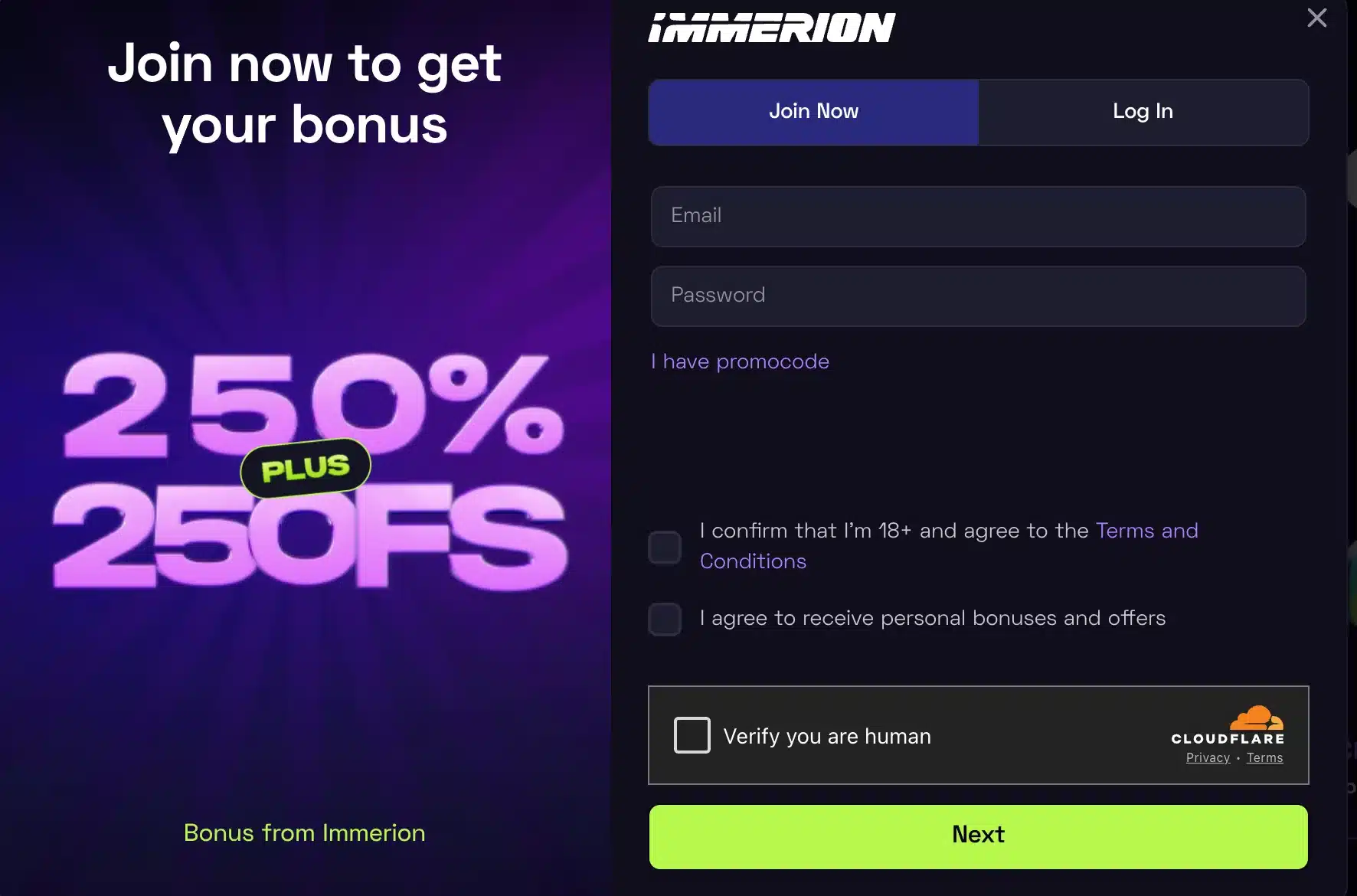 immerion casino registration